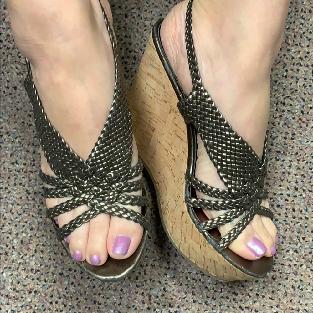 Carlos Santana Bronze Cork Wedge Sandals